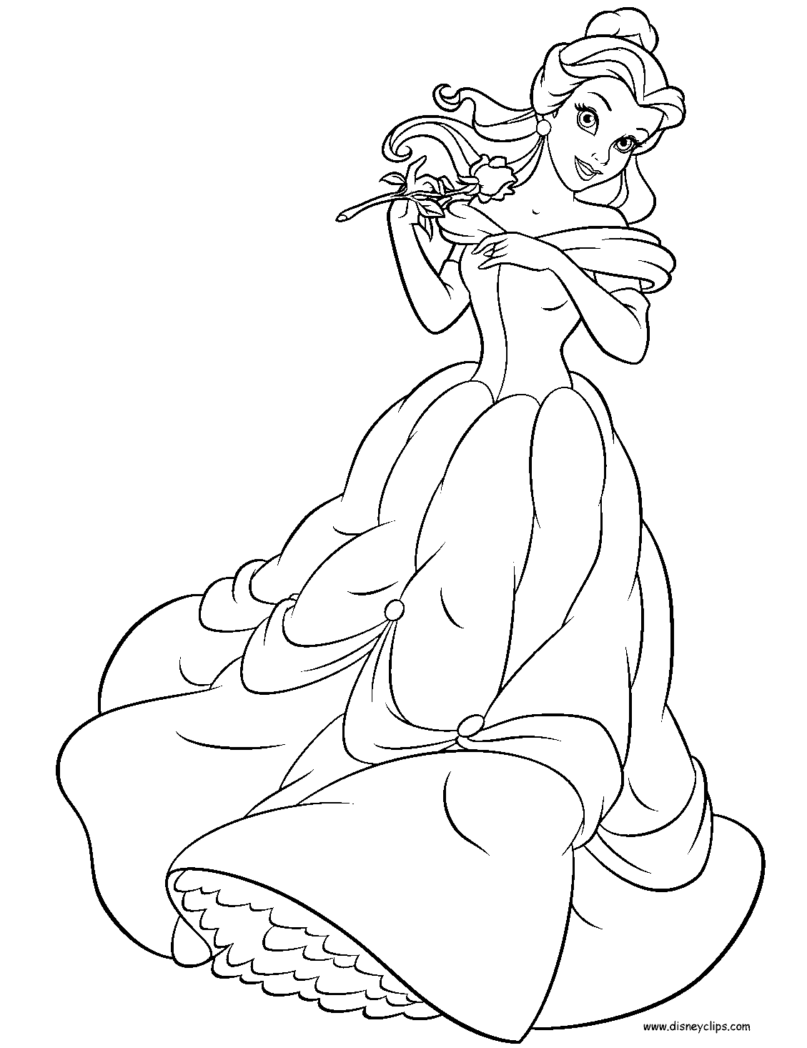 Princess Belle with Rose Coloring Pages   Belle Coloring Pages ...