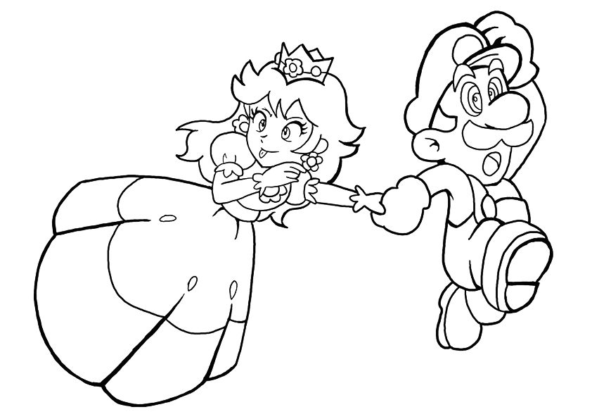 Prinses Peach en Mario rennen kleurplaat
