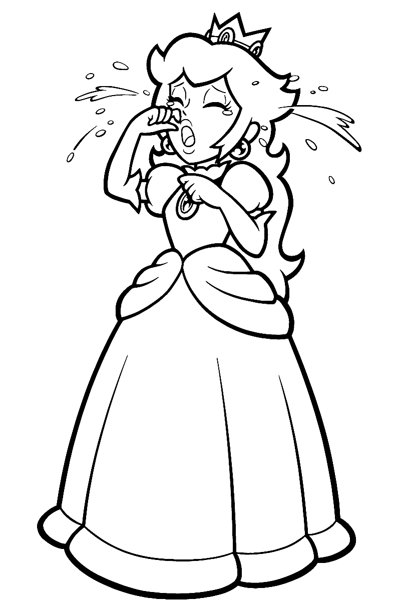 Princess Peach Crying Coloring Page