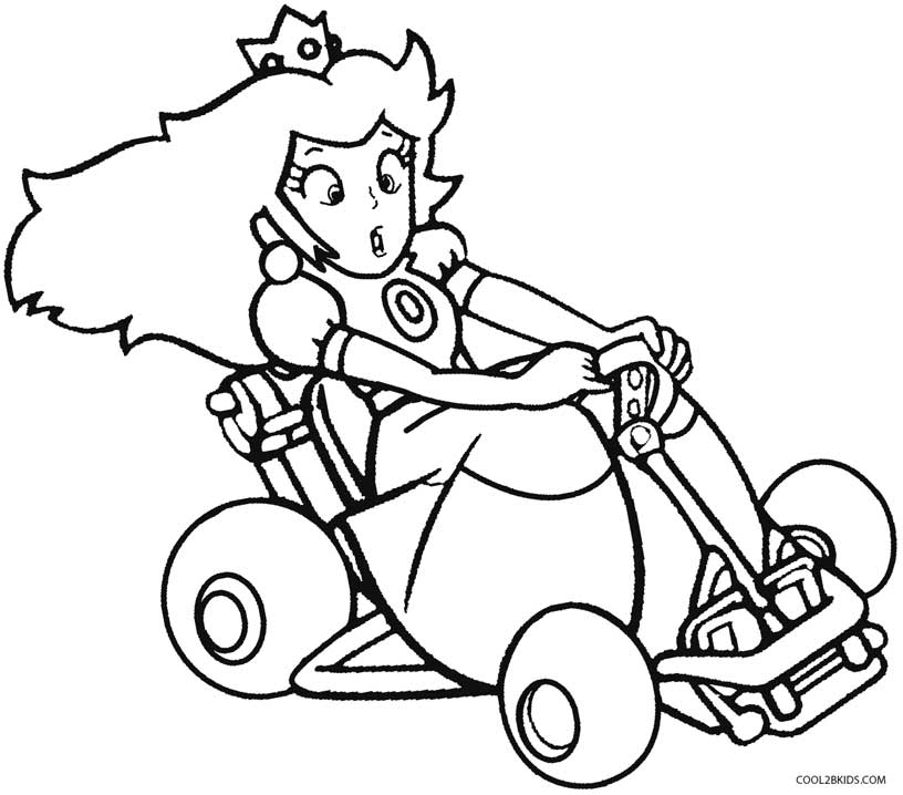 Prinses Peach Mario Kart Kleurplaat