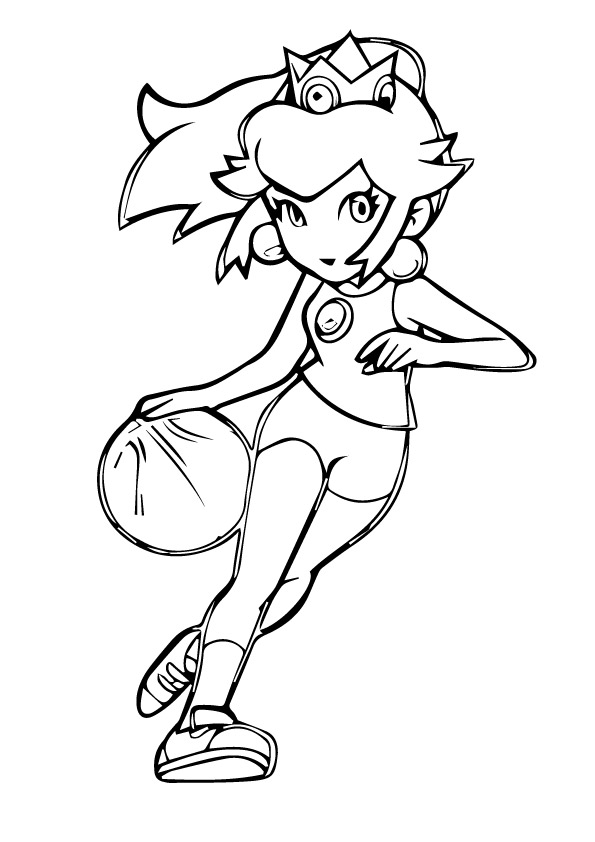 Desenho de Princesa Peach jogando basquete para colorir