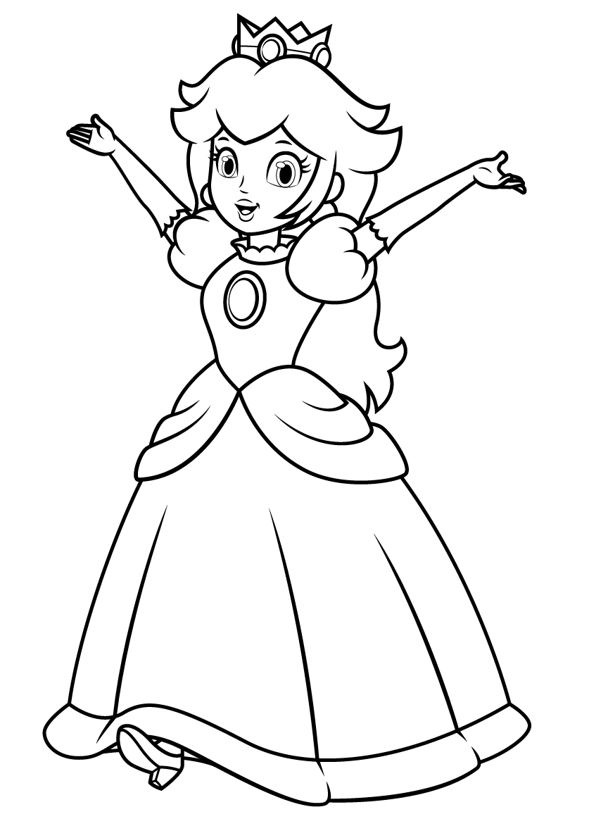 Prinses Peach karakter Kleurplaat