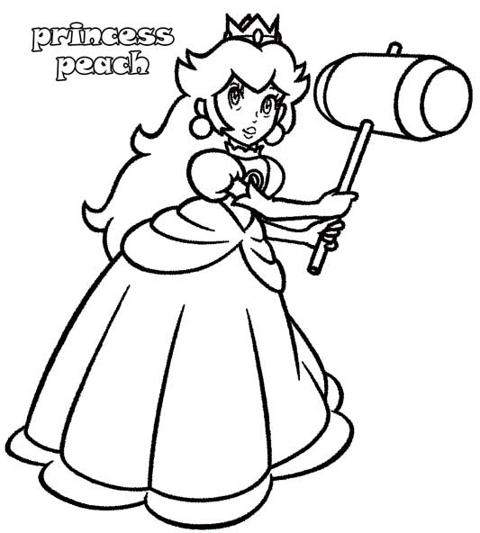 La princesse Peach tient un marteau de la princesse Peach