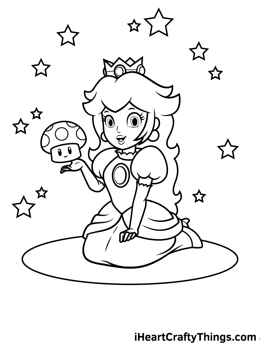 Princess Peach with Mushroom Coloring Page