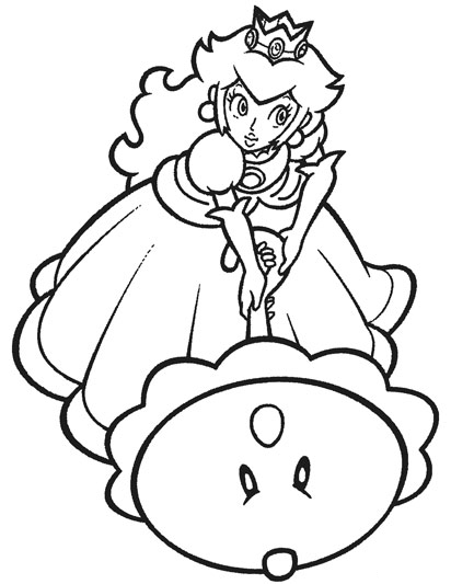 Princess Peach with Umbrella Coloring Pages