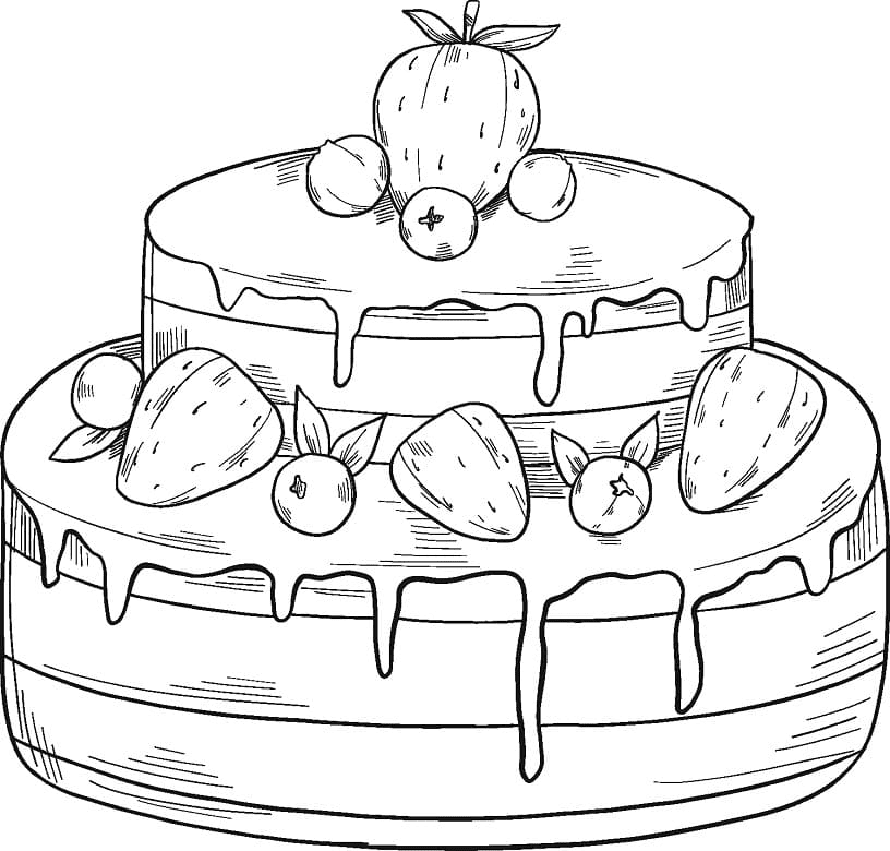 Printable Strawberry Cake Coloring Page