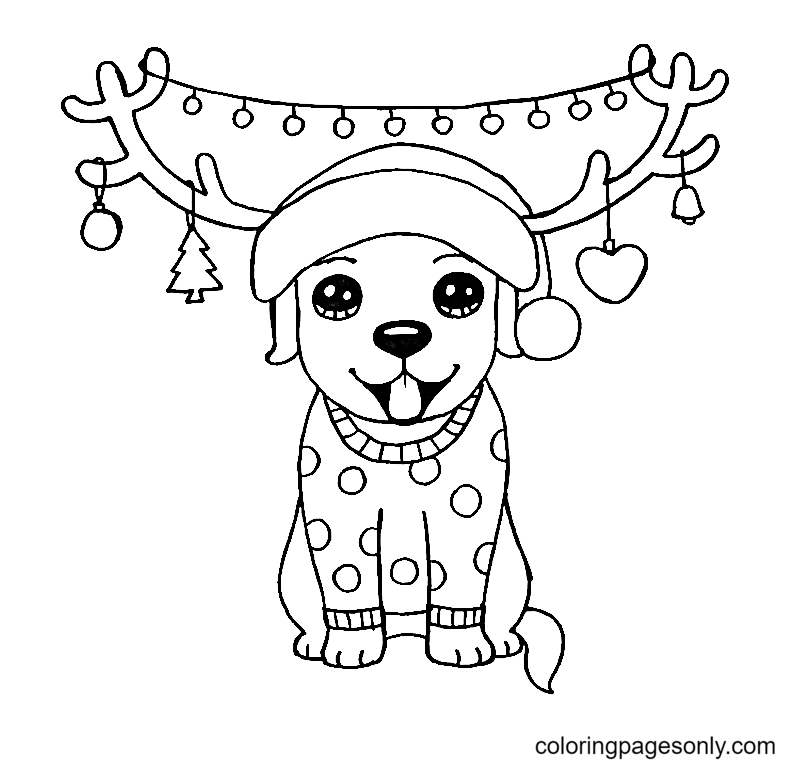 Pagina da colorare di cucciolo di cane Natale 2022