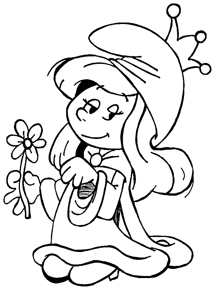 Queen Smurfette With Flower Coloring Page
