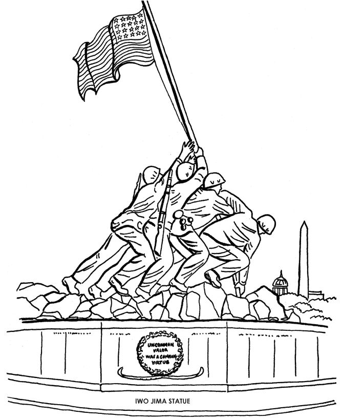 Raising the Flag on Iwo Jima Coloring Page - Free Printable Coloring Pages