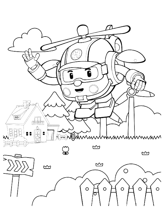 Robocar Poli Helicopter Helly Coloring Page