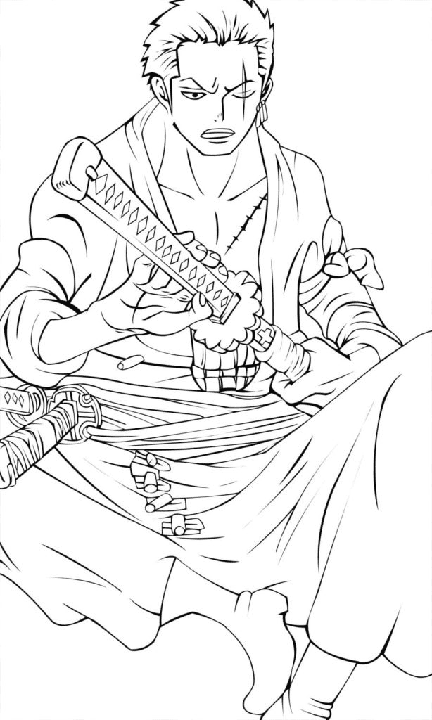 Roronoa Zoro with a sword Coloring Page - Free Printable Coloring Pages