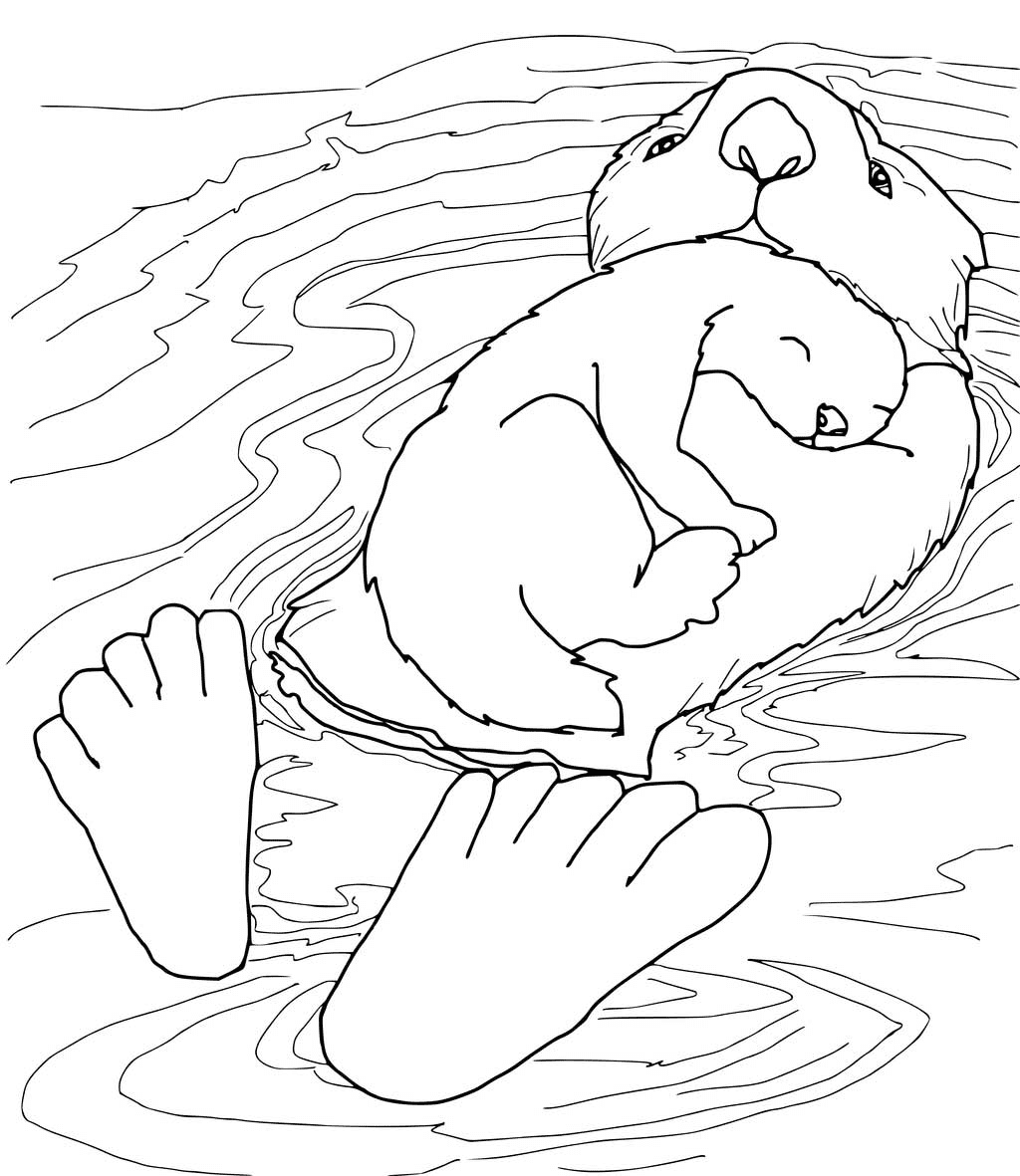 Sea Ottter with Baby Coloring Page