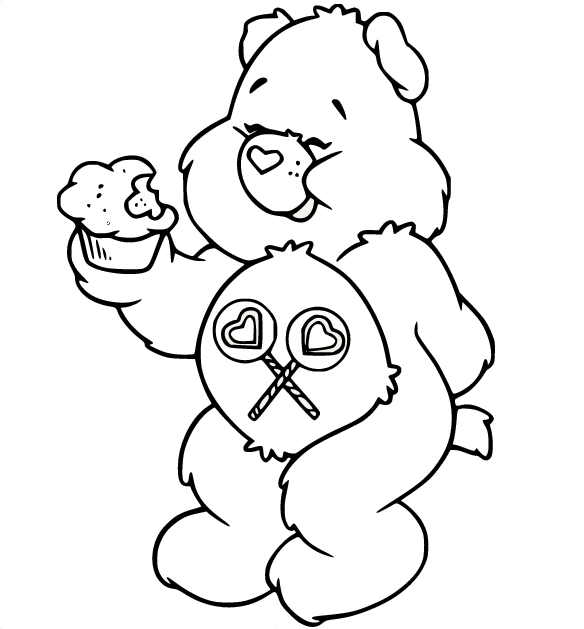 Share Bear Eating Cupcake Coloring Page