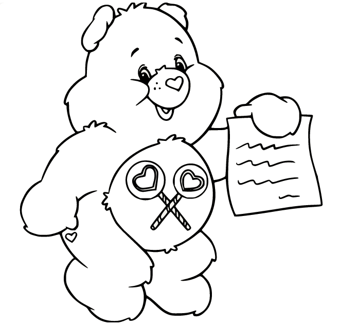 Condividi Bear tiene in mano un foglio di Care Bears