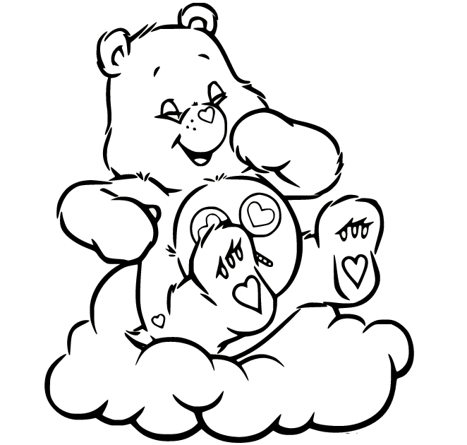 Partager Bear est assis sur le cloud de Care Bears