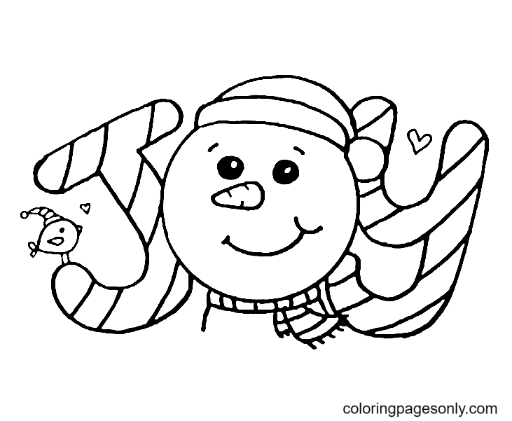 Snowman Joy in Bubbble Letters Coloring Page