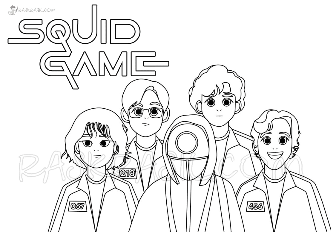 Soldier with Players from Squid Game Coloring Page