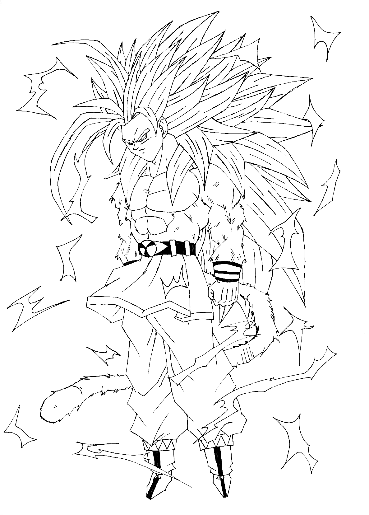 Goku Super Saiyan 3 Form Vs Bhu In Dragon Ball Z Coloring Page PDMREA