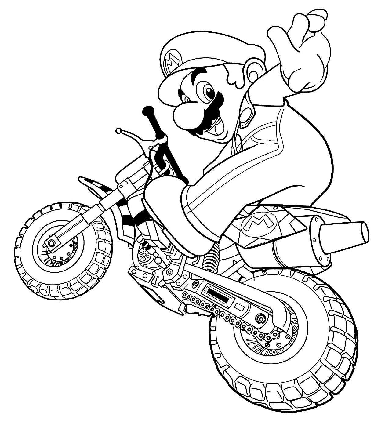 Super Mario with Dirt Bike Coloring Page
