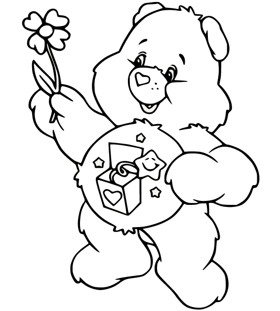 Página para colorear de oso sorpresa sostiene una flor