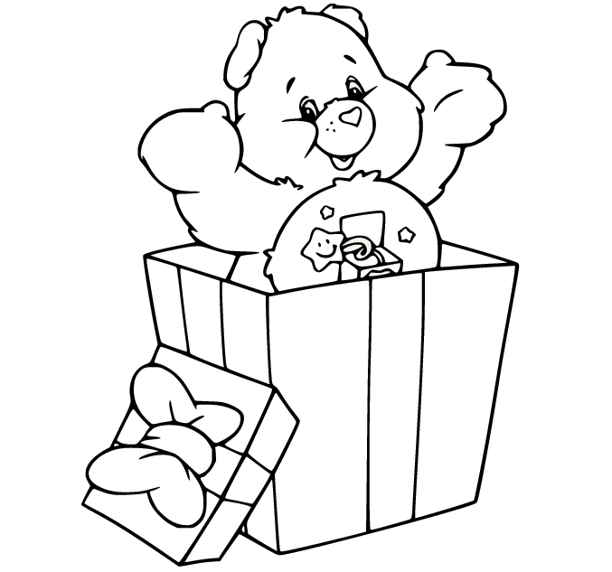 Coloriage ours surprise dans la boîte-cadeau
