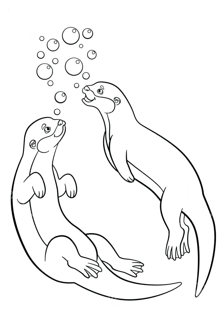 Swimming Otters Coloring Page