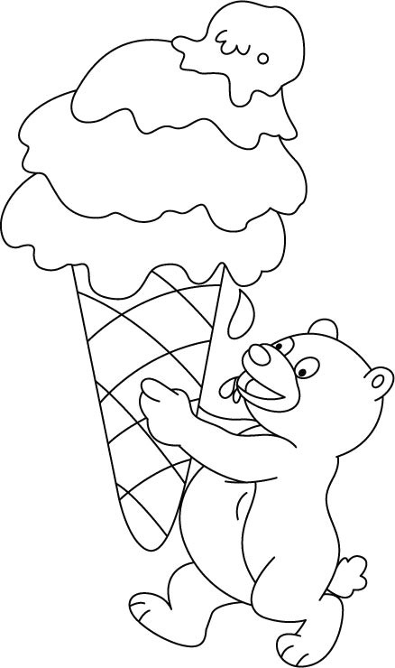 Coloriage ours en peluche avec de la crème glacée
