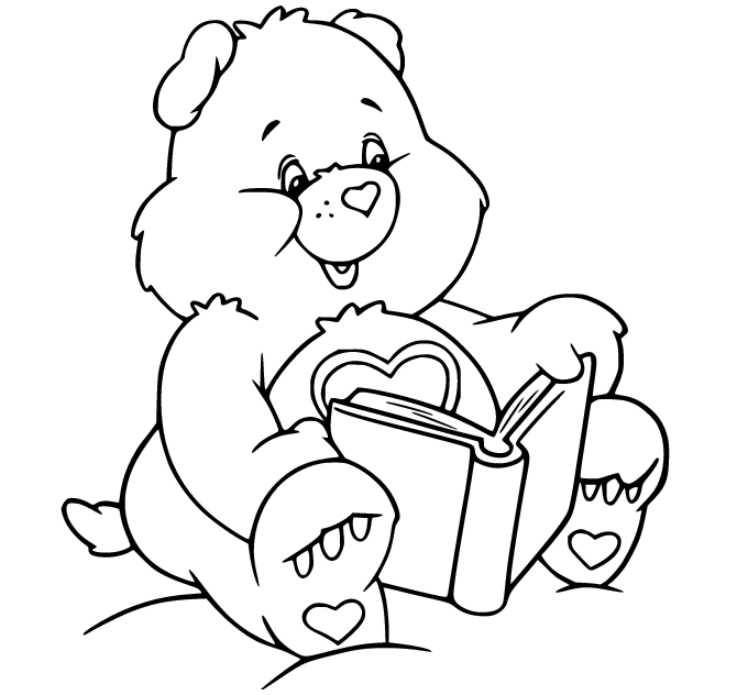 Tenderheart Bear leest een boek kleurplaat