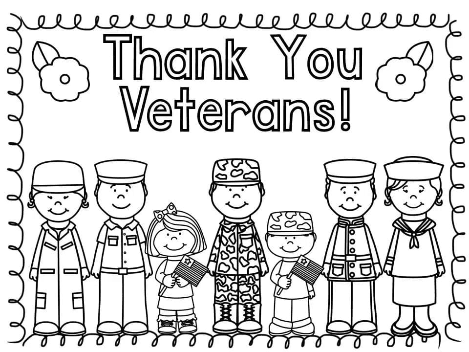 Thank you Veterans to Print Coloring Page
