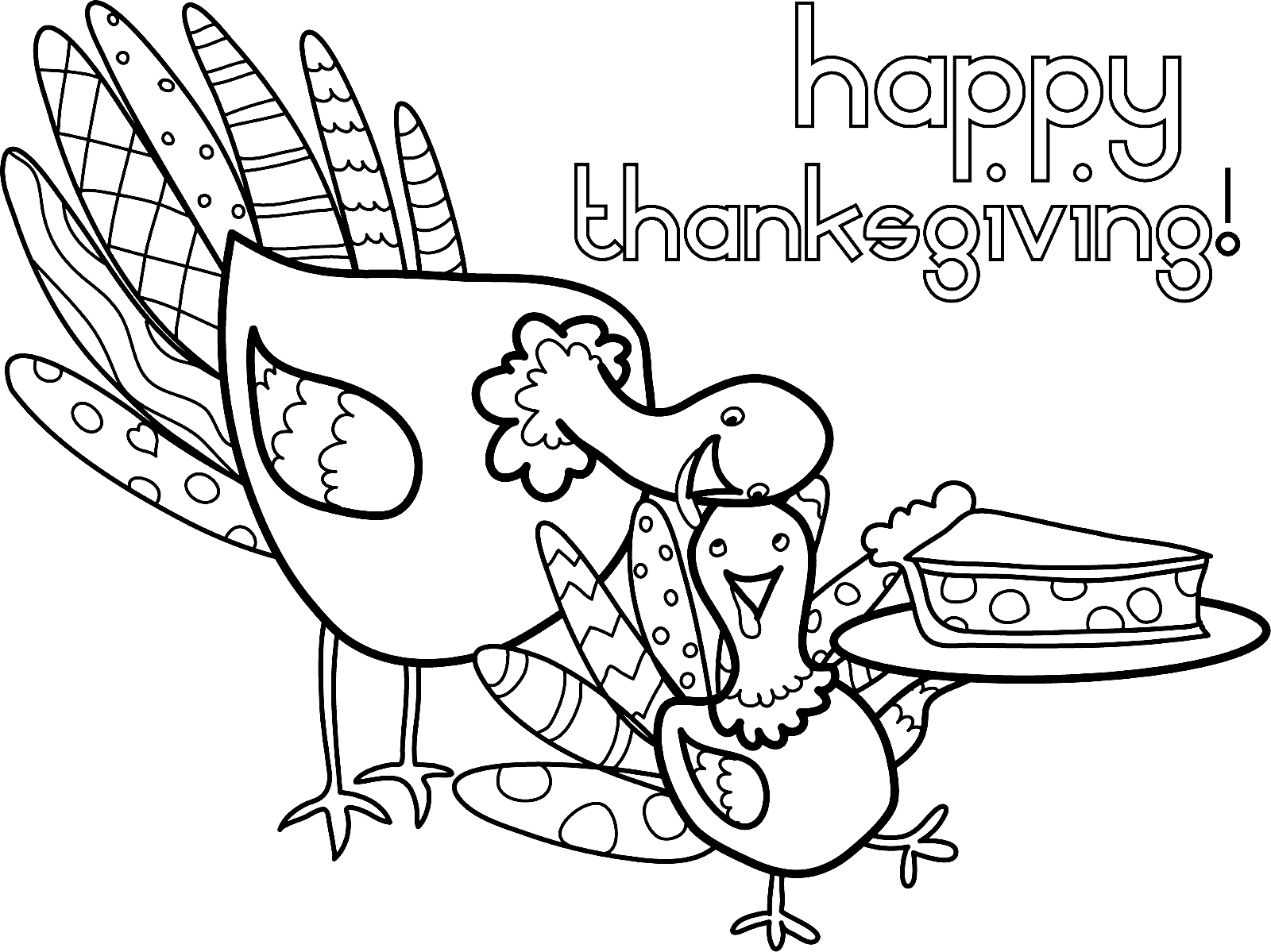 Thanksgiving Turkey and Pie in November Coloring Page