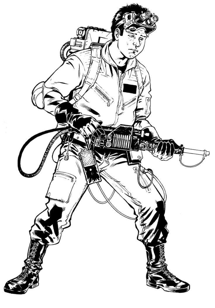 The Hunter Is Ready To Fight The Ghosts Coloring Page