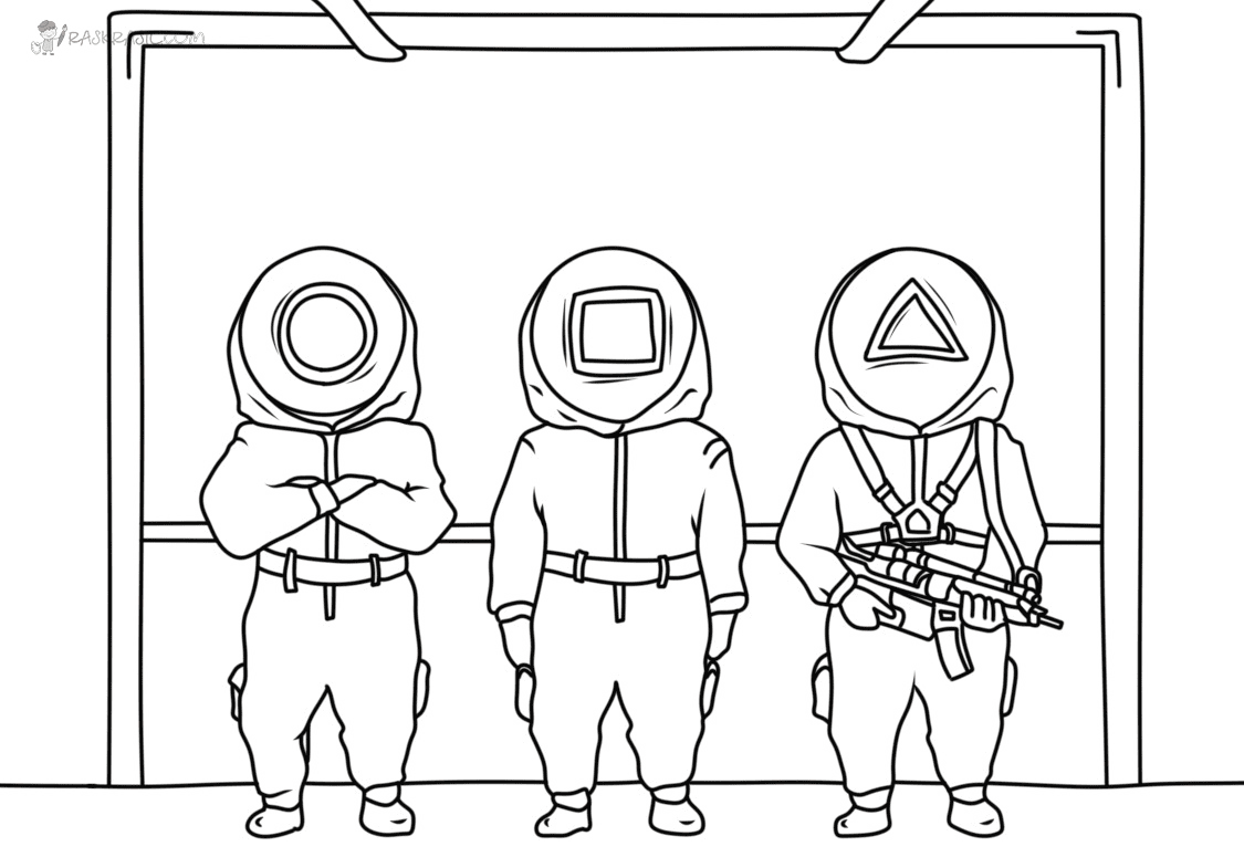 Three Guards from Squid Game Coloring Page