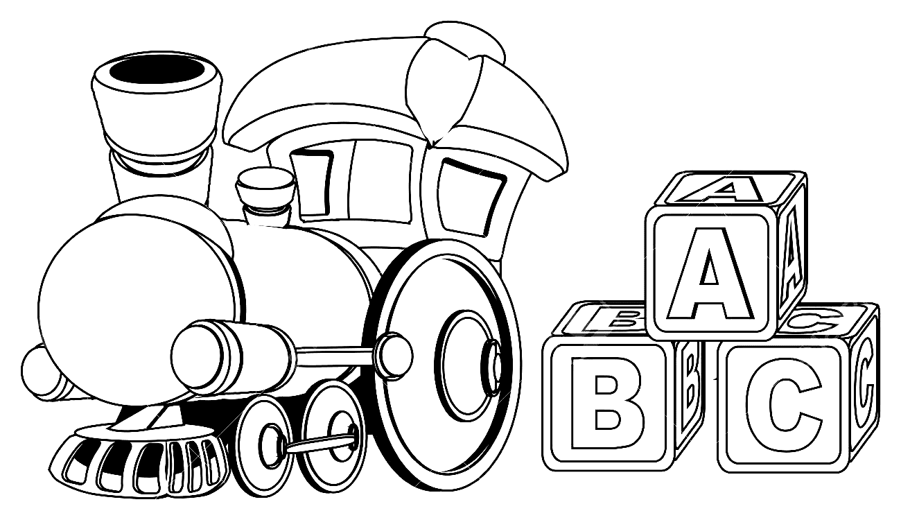 Speelgoed trein en welpen kleurplaat