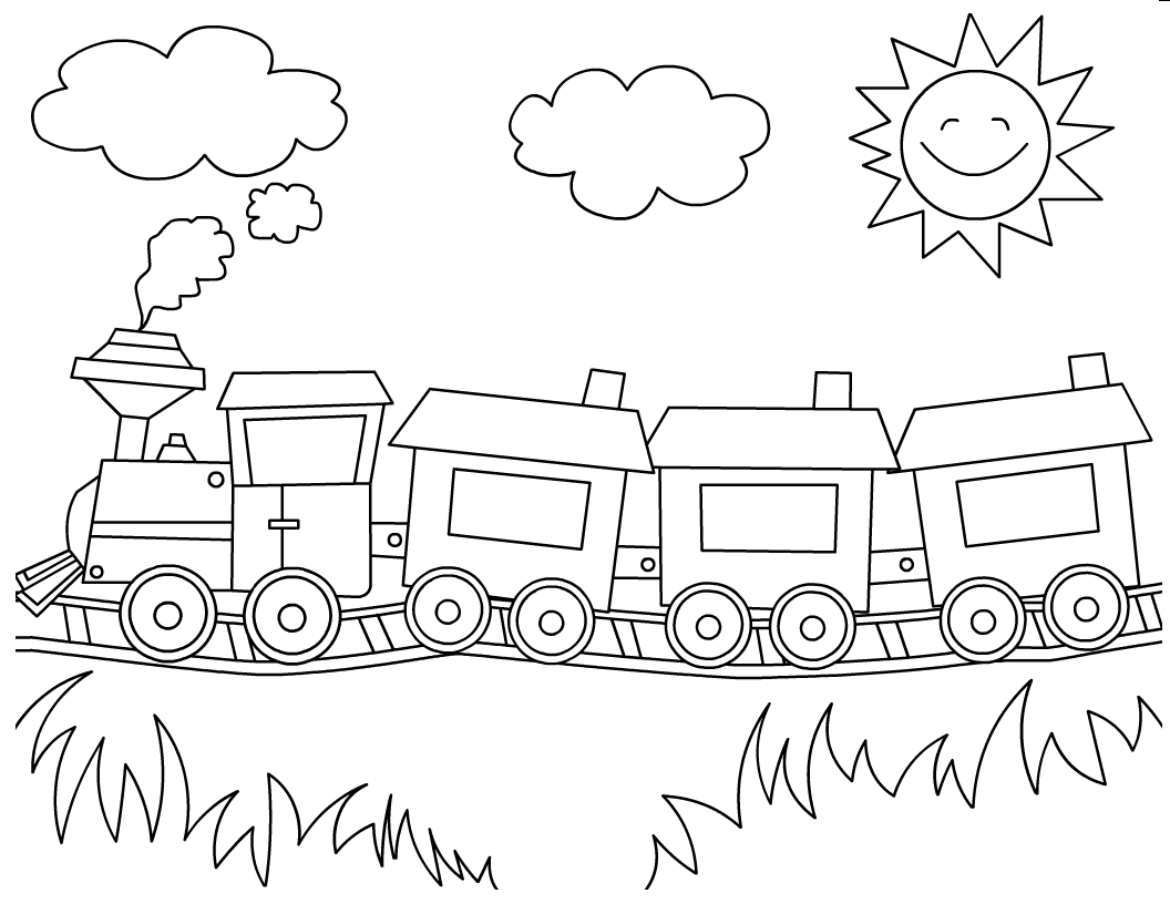 A Beautiful colored hand-drawn black vector illustration of toy train with  four wagons isolated on a white background for coloring book for children::  tasmeemME.com