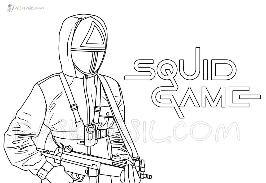 Triangle Mask Guards Squid Game Coloring Page