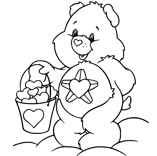 Ture Heart Bear Holds a Bucket Coloring Page