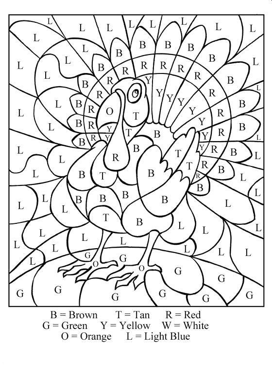 Turkey November Color by Letter Coloring Pages