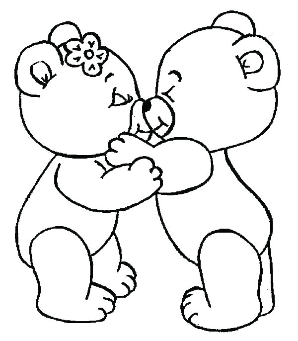 Two Bears Kiss Coloring Page