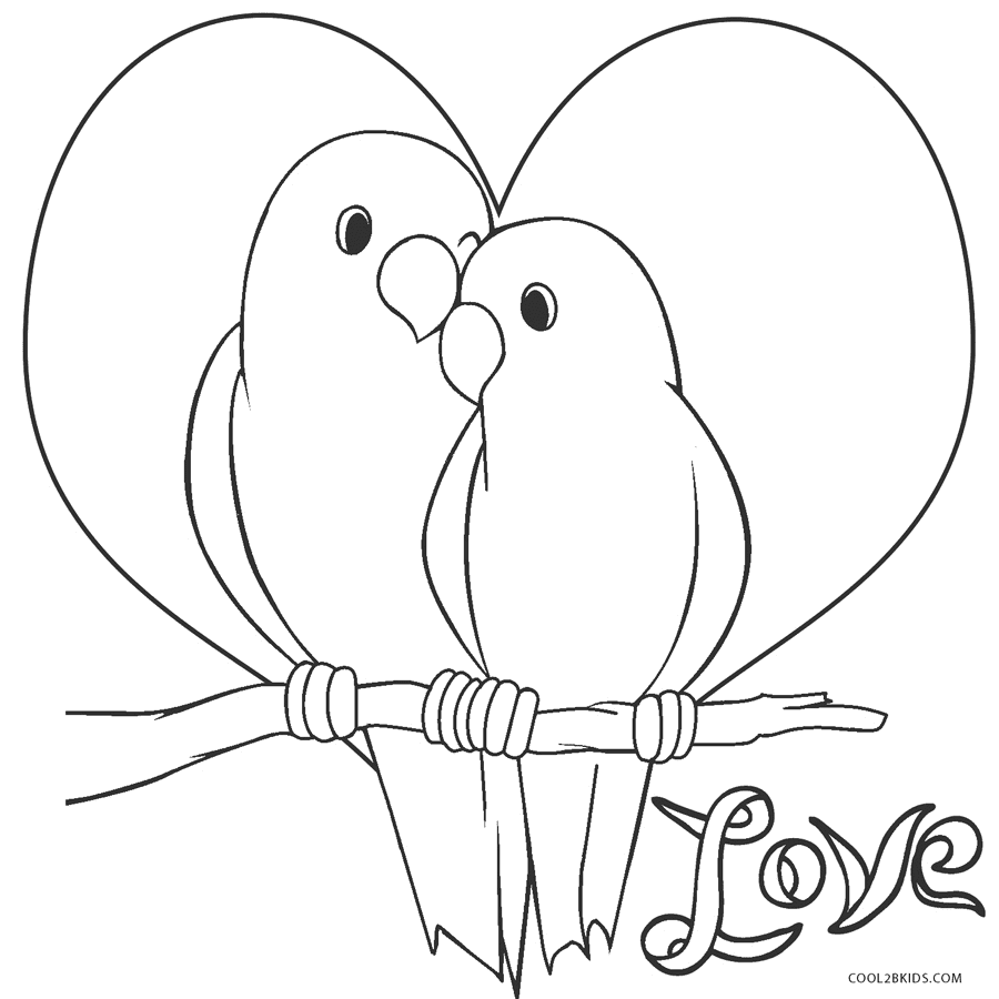 Twee verliefde vogels kleurplaat