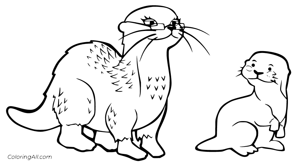 Two Cartoon Otters Coloring Page