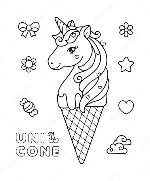 Pagina da colorare di cono gelato unicorno