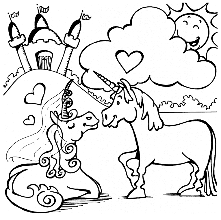 Unicorn Love Coloring Pages