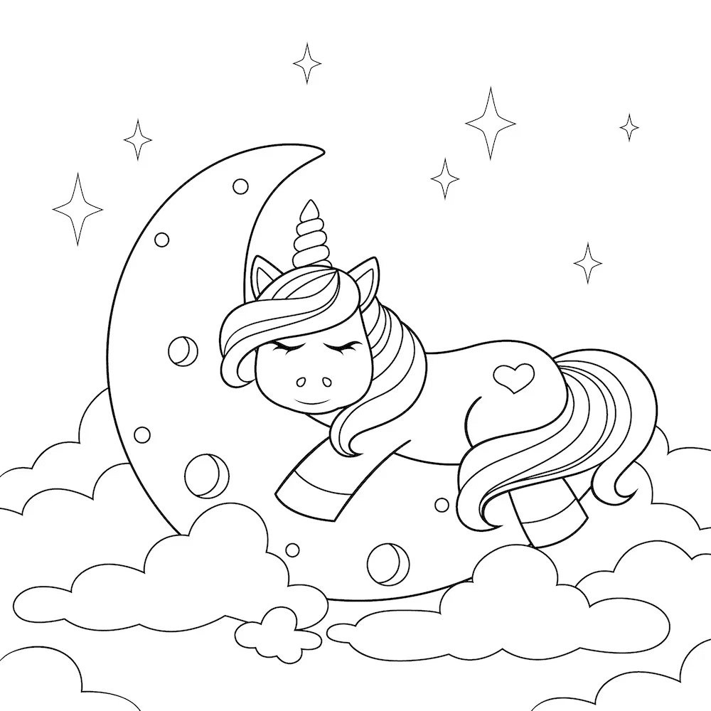 Unicornio durmiendo en la luna de Unicornio