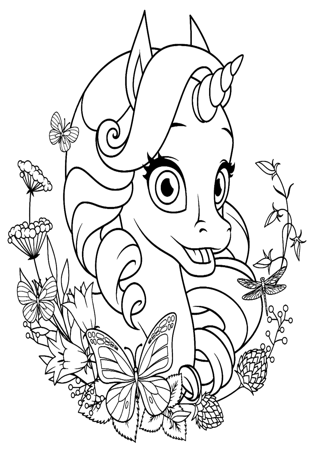 Unicorn And Butterflies Coloring Pages