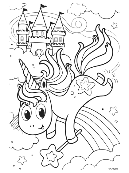 Desenho de unicórnio com castelo para colorir