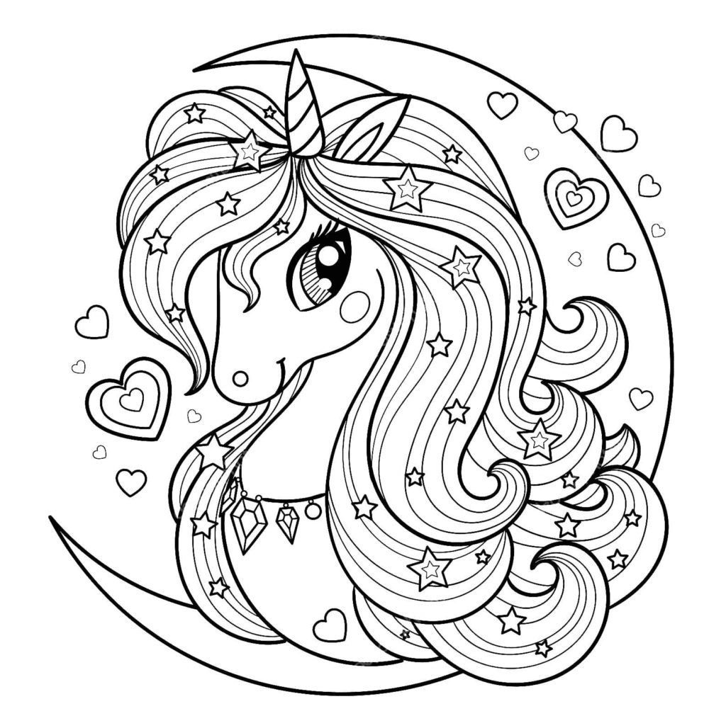 Unicorn with Moon Coloring Pages