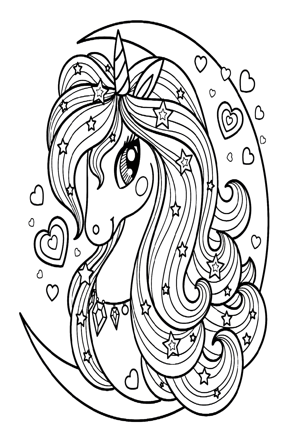 Unicorn With Moon Coloring Pages