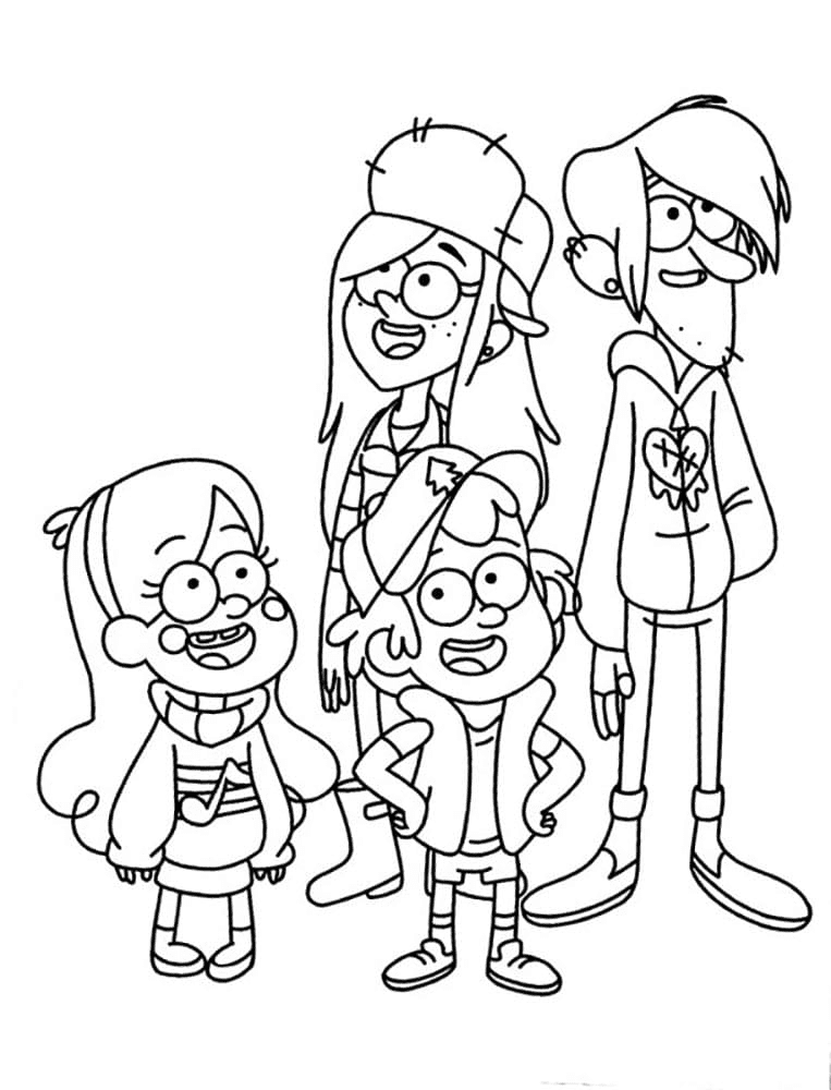 Wendy, Robbie, Mabel y Dipper Página para Colorear