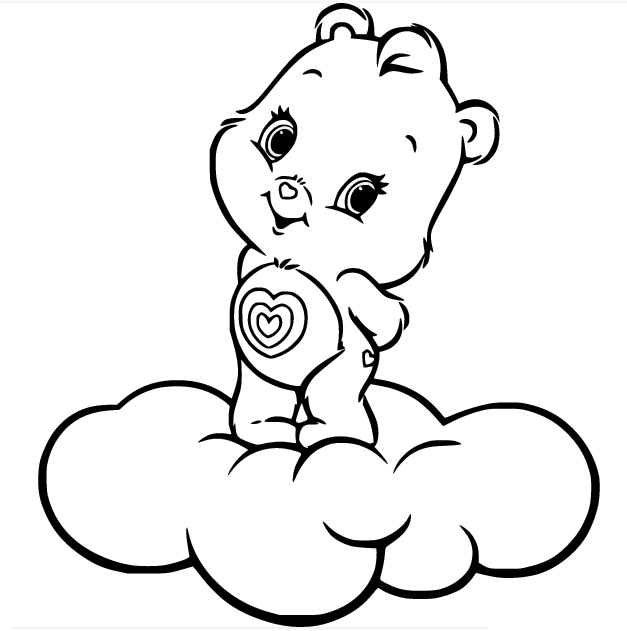 Wonderheart Bear on the Cloud Coloring Page
