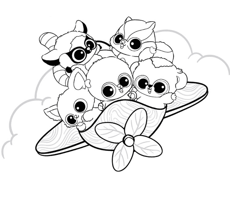 YooHoo and Friends are on the Plane Coloring Pages